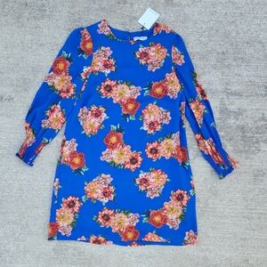 NWT Gibson Latimer Blue Floral Long Sleeve Dress Dillards Spring Medium